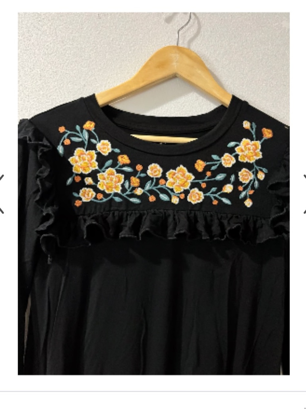 Cupio Black Long Sleeve Dress with Yellow Floral Embroidery NWTs! Adorable!
